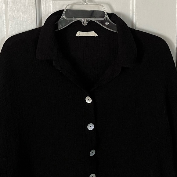 Blanca Black 100% Cotton Gauze Button Up  Swim Cover Up Shirt One Size - Picture 2 of 12